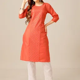 ARADHNA Geometric Embroidered Three-Quarter Sleeve Sequins Regular Kurta With Trouser-picture-58