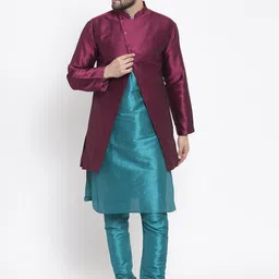 Kaifoo Men Green Pleated Kurta with Churidar-image-79