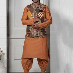 KISAH Men Brown Kurta with Dhoti Pants-image-66