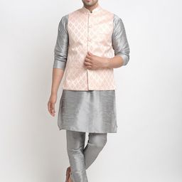 Kaifoo Men Multicoloured Kurta with Churidar & Nehru Jacket-24