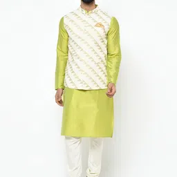 KISAH Men White Layered Kurta with Churidar-58