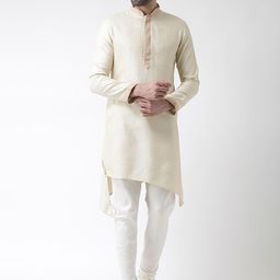 KISAH Men White Thread Work Kurta with Churidar-image-6