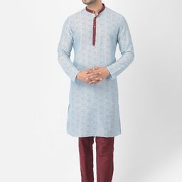 DEYANN Men Blue Printed Kurta with Churidar-33
