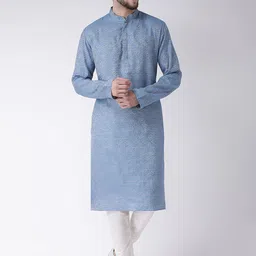 TABARD Men Blue Silk Blend Printed Kurta with Churidar-picture-3