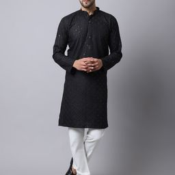 Kaifoo Men Black Kurta with Churidar Pant-picture-2