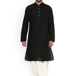 KISAH Men Black & Cream Kurta with Churidar-image-35