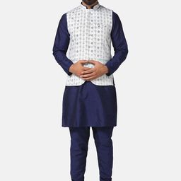 TAHVO Dupion Silk Kurta With Churidar & With Nehru Jacket-image-32