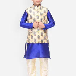 NAMASKAR Boys Regular Dupion Silk Kurta with Churidar-image-24