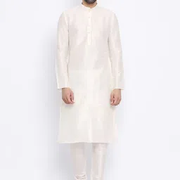 NAMASKAR Men Off White Dupion Silk Kurta with Pyjamas-image-40