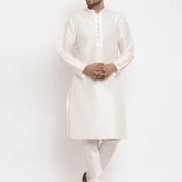 KRAFT INDIA Men Cream-Coloured Dupion Silk Kurta with Churidar-picture-10