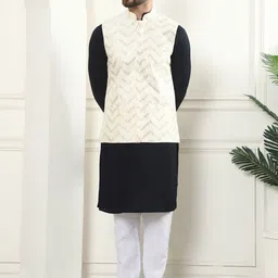 SOJANYA Checked Embroidered Thread Work Pure Cotton Churidar & Sequinned Nehru Jacket-picture-16