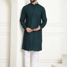 SOJANYA Geometric Embroidered Thread Work Mandarin Collar Pure Cotton Kurta With Churidar-image-98