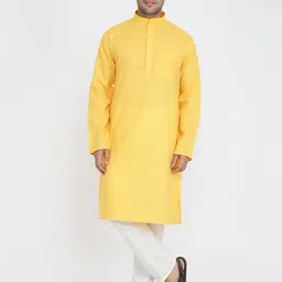 ROYAL KURTA Men Yellow Pure Cotton Kurta with Trousers-image-15