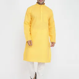 ROYAL KURTA Men Yellow Pure Cotton Kurta with Churidar-image-76