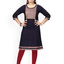 Aarika Girls Navy Blue Regular Pure Cotton Kurta with Churidar-image-66