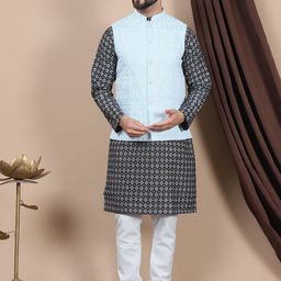 Anouk Floral Printed Regular Straight Kurta With Churidar & Nehru Jacket-image-17