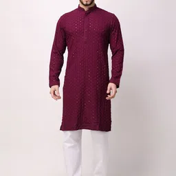 ROYAL KURTA Floral Embroidered Sequined Kurta with Churidar-image-23