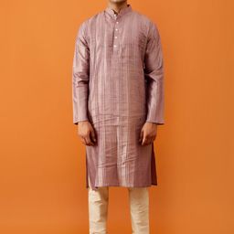 Streaks & Crosses Striped Mandarin Collar Straight Kurta With Churidar-image-69