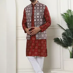 SOJANYA Floral Printed Regular Kurta with Churidar & Nehru Jacket-18