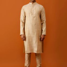 Streaks & Crosses Woven Design Mandarin Collar Kurta with Churidar-image-50