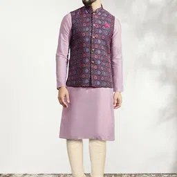 KISAH Mandarin Collar Kurta With Churidar & Nehru jacket-19