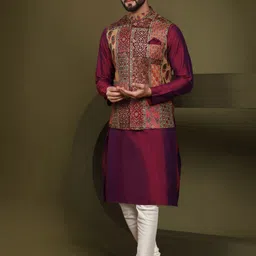 KISAH Mandarin Collar Kurta with Pyjama And Nehru Jacket-picture-24