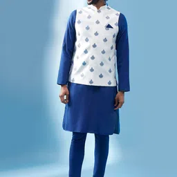 KISAH Mandarin Collar Straight Kurta & Churidar With Printed Nehru Jacket-picture-22