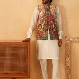 Jompers Men Paisley Printed Regular Velvet Kurta with Churidar-picture-15