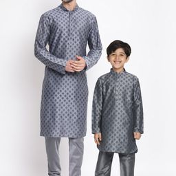 VASTRAMAY Men Grey Printed Cotton Kurta with Churidar-picture-21