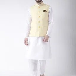 Hangup Men Long Sleeves Mandarin Collar Pure Cotton Kurta With Pyjamas And Nehru Jacket-picture-18