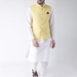 Hangup Men White Pure Cotton Kurta with Pyjamas & Nehru Jacket-picture-19