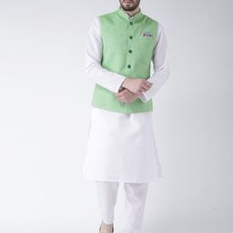 Hangup Men Pure Cotton Kurta With Pyjamas & Nehru Jacket-picture-11