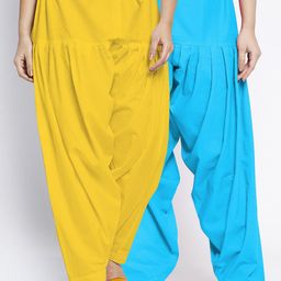 GRACIT Women Pack Of 2 Yellow & Blue Solid Loose Fit Cotton Salwars-image-26