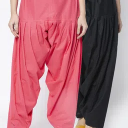 GRACIT Women Pack Of 2 Black & Peach Solid Loose Fit Cotton Salwars-image-84