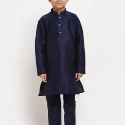 KRAFT INDIA Boys Navy Blue Regular Dupion Silk Kurta with Pyjamas-picture-34