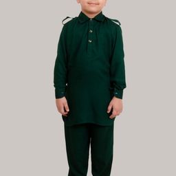 Muffin Shuffin Boys Green Embroidered Empire Kurta with Salwar-picture-12