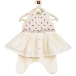 Tiber Taber Girls Off White Embroidered Angrakha Kurta with Salwar-image-9