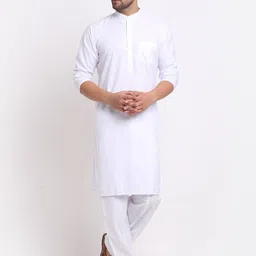 Benstoke Men White Pleated Kurta with Salwar-picture-42
