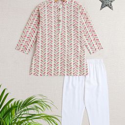 The Magic Wand Boys Printed Pure Cotton Straight Kurta with Salwar-13