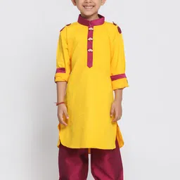 JBN Creation Boys Yellow Pure Cotton Kurta with Salwar-98