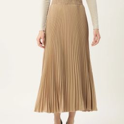 Women Striped Pleated Beige Skirt-image-84