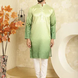 SOJANYA Striped Woven Design Sequinned Jacquard Mandarin Collar Kurta With Churidar image 2