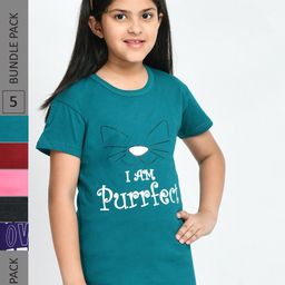 BAESD Girls Pack Of 5 Graphic Printed Cotton T-shirts-20