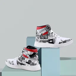 HAKKEL Men Printed Round Toe Mid-Top Sneakers-28