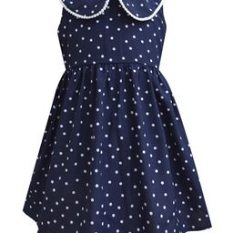 A T U N Navy Blue Peter Pan Collar A-Line Dress-image-77