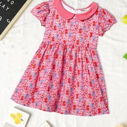 ZION Girls Fit & Flare Conversational Printed Peter Pan Collar Dress-image-99