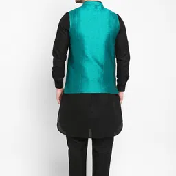 Hangup Men Green Kurta with Pyjamas and Nehru Jacket Set image 4