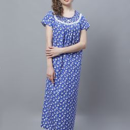 Shararat Floral Printed Pure Cotton Maxi Nightdress-image-70