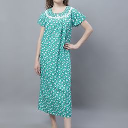 Shararat Floral Printed Pure Cotton Maxi Nightdress-image-71