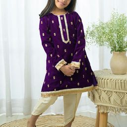 Fairies Forever Girls Floral Embroidered Gotta Patti Straight Kurta With Dhoti Pants-image-83